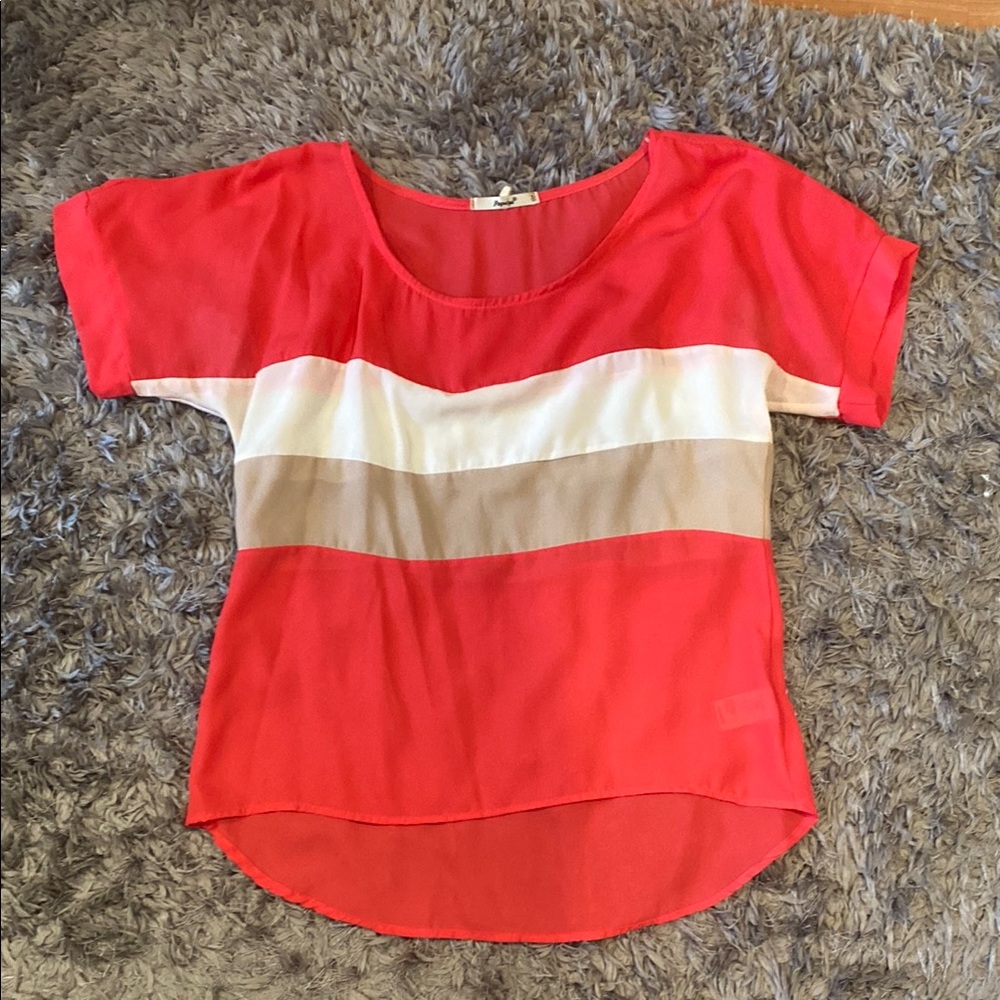 Women’s sheer orange and Tan Women's Top